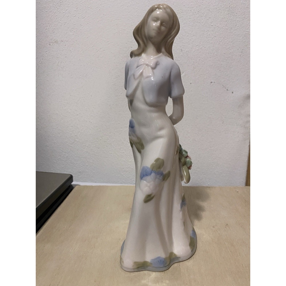Girl Walking with Flowers In The Spring With Beautiful Dress Figurine 8.5" EC